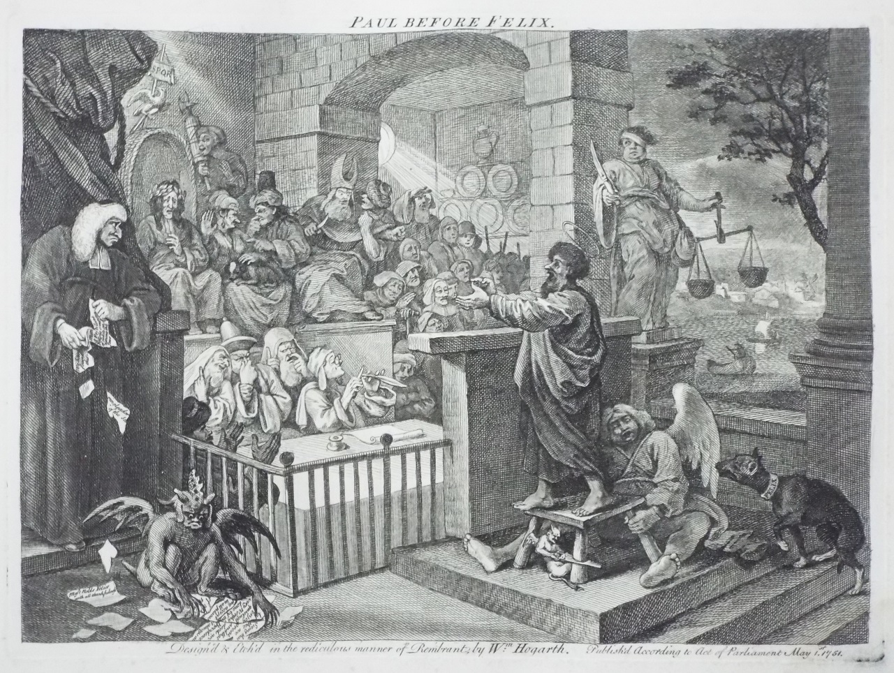 Print - St, Paul before Felix, in the manner of Rembrandt - Hogarth